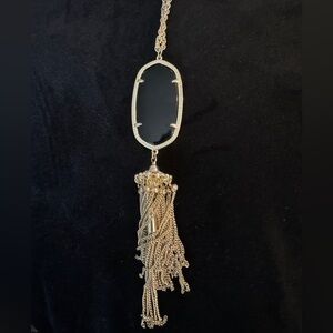 Black stone in gold hardware long necklace